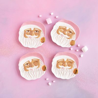 7" Brown AA Papa Noel in Pink Cookie Plate Set Of 4 Christmas Decor Glitterville *SHIPS WITHIN 10 DAYS* NEW 2025