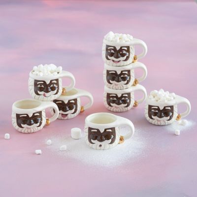 Black AA Papa Noel Mugs Set Of 8 Christmas Decor Glitterville *SHIPS WITHIN 10 DAYS* NEW 2025