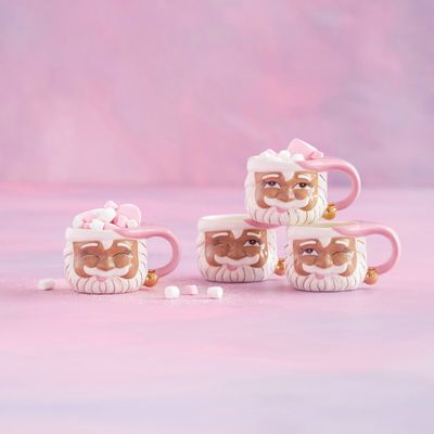 Brown AA Papa Noel in Pink Mug Set Of 4 Christmas Decor Glitterville *SHIPS WITHIN 10 DAYS* NEW 2025