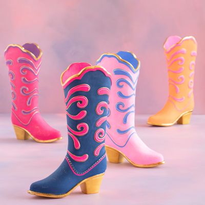 Cowboy Boot Display Set Of 4 Christmas Decor Glitterville *SHIPS 10/2026* NEW 2025