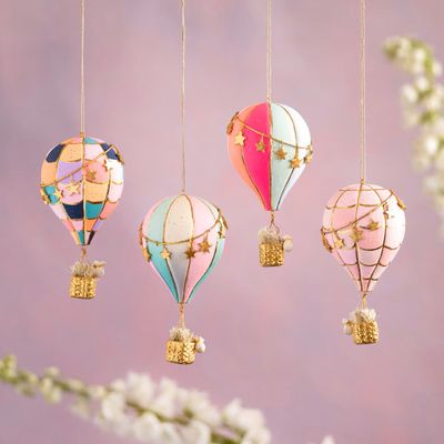 5.2" Hot Air Balloon Ornaments Set Of 4 Christmas Decor Glitterville *SHIPS 10/2026* NEW 2025