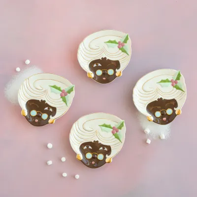 7" Black AA Mrs. Papa Noel Plate Set Of 4 Christmas Decor Glitterville *SHIPS WITHIN 10 DAYS* NEW 2025