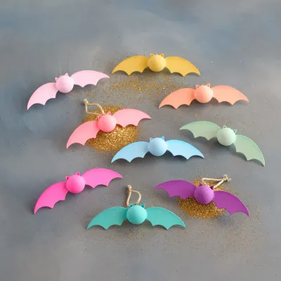 Rainbow Bat Ornament Set Of 9 Halloween Decor Glitterville *SHIPS WITHIN 10 DAYS* NEW 2026