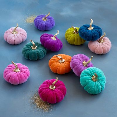 8" Velvet Pumpkin Set Of 12 Halloween Decor Glitterville *SHIPS WITHIN 10 DAYS* NEW 2026