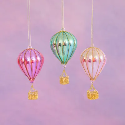 PRE-ORDER Iridescent Hot Air Balloon Ornaments Set Of 3 Christmas Decor Glitterville *SHIPS OCTOBER 2026* NEW 2026