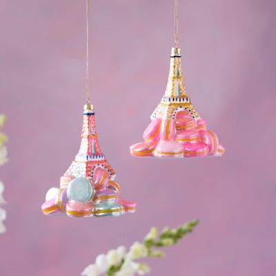 Eiffel Tower on Macaroons Ornament Set Of 4 Christmas Decor Glitterville *SHIPS WITHIN 10 DAYS* NEW 2025