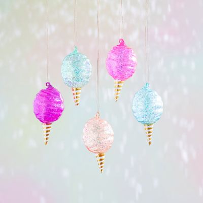 Iridescent Cotton Candy Ornaments Set Of 5 Christmas Decor Glitterville *SHIPS WITHIN 10 DAYS* NEW 2025