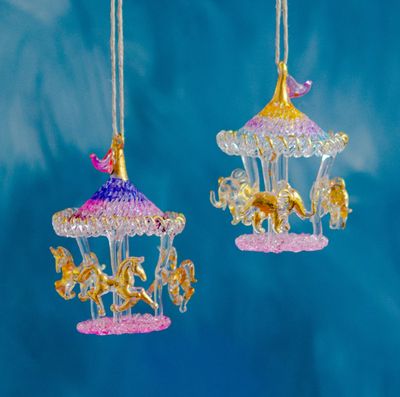 Unicorn &amp; Elephant Carousel Ornaments Set Of 4 Christmas Decor Glitterville *SHIPS WITHIN 10 DAYS* NEW 2025
