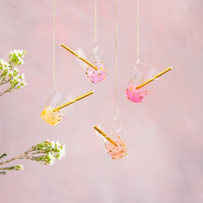 Drink With Straw Ornaments Set Of 8 Christmas Decor Glitterville *SHIPS WITHIN 10 DAYS* NEW 2025