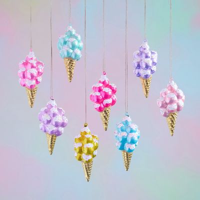 Ice Cream Cone Ornaments Set Of 8 Christmas Decor Glitterville *SHIPS WITHIN 10 DAYS* NEW 2025