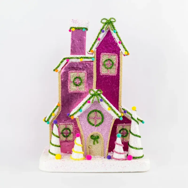 19.5" Foam Citrus Pink Tiered House Christmas Decor *SHIPS WITHIN 10 DAYS*