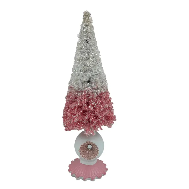 9" Pink/White Retro Sisal Tree Christmas Decor *SHIPS WITHIN 10 DAYS*