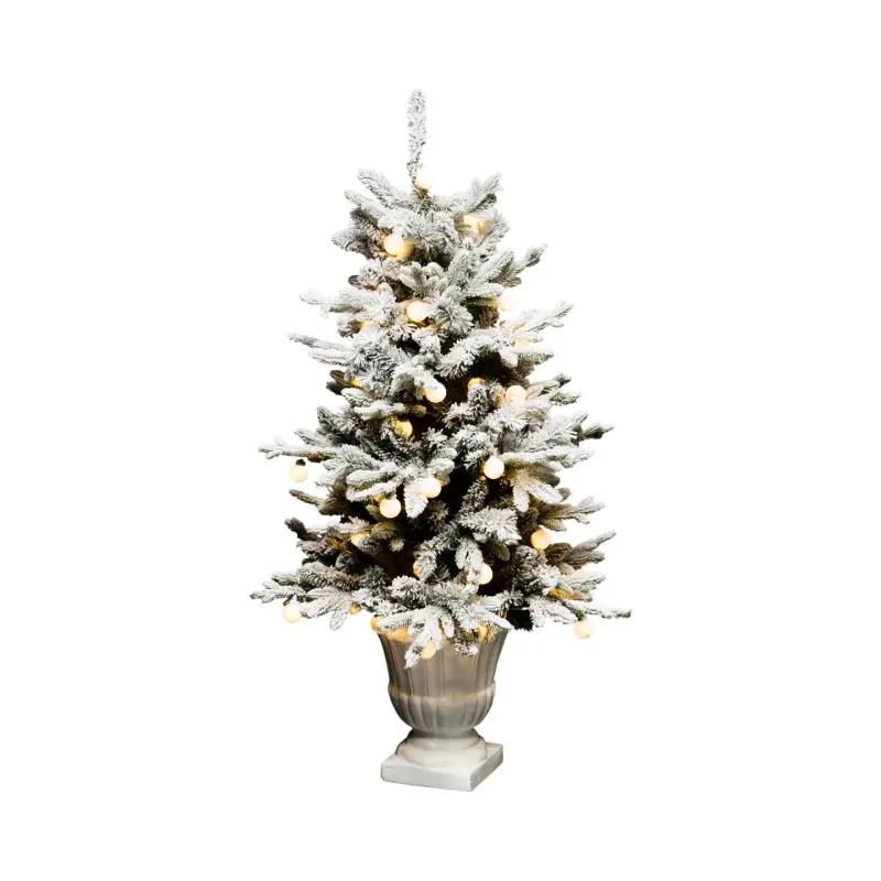 Led Flocked Tree In White Urn Christmas Decor *SHIPS WITHIN 10 DAYS*