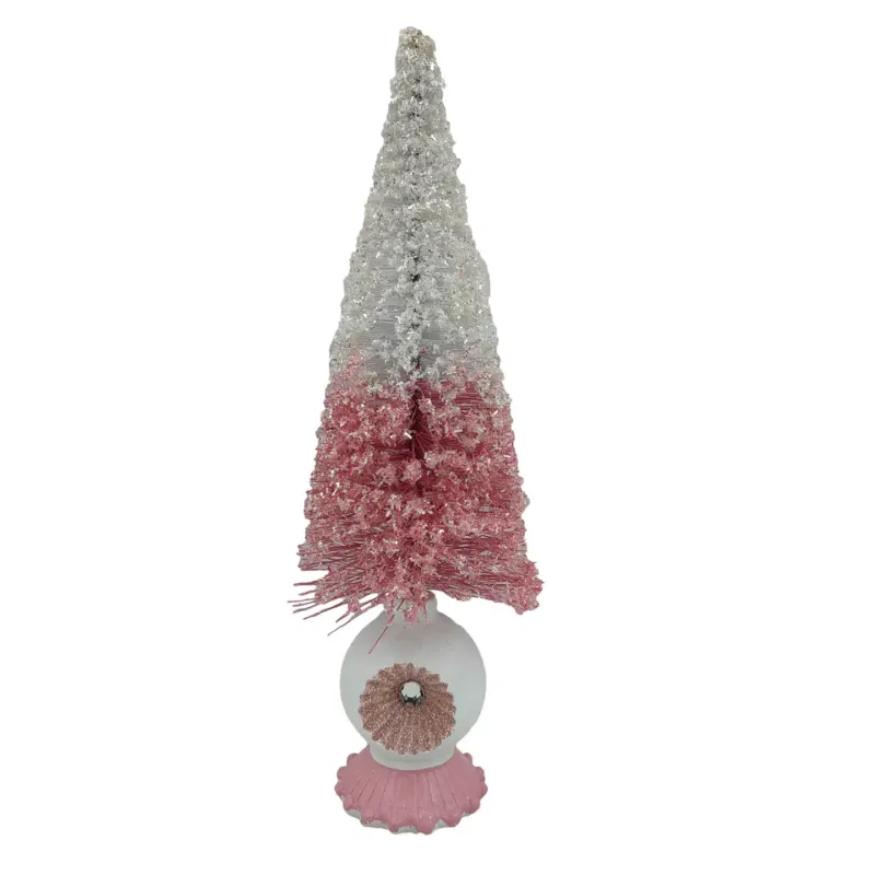 15" Pink/White Retro Sisal Tree Christmas Decor *SHIPS WITHIN 10 DAYS*