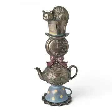 PRE-ORDER 23.5" Alice In Wonderland Bronze Cheshire Cat On Tea Cups *SHIPS 2/2027* NEW 2027