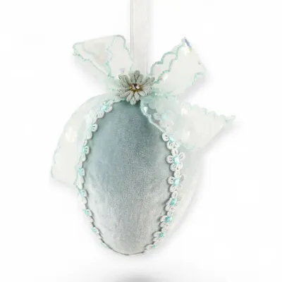 PRE-ORDER 4.75" Fancy Blue Egg Ornament Set Of 2 Easter Decor *SHIPS 2/2027* NEW 2027