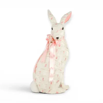 PRE-ORDER 23" White Bunny With Pink Ribbon Easter Decor *SHIPS 2/2027* NEW 2027