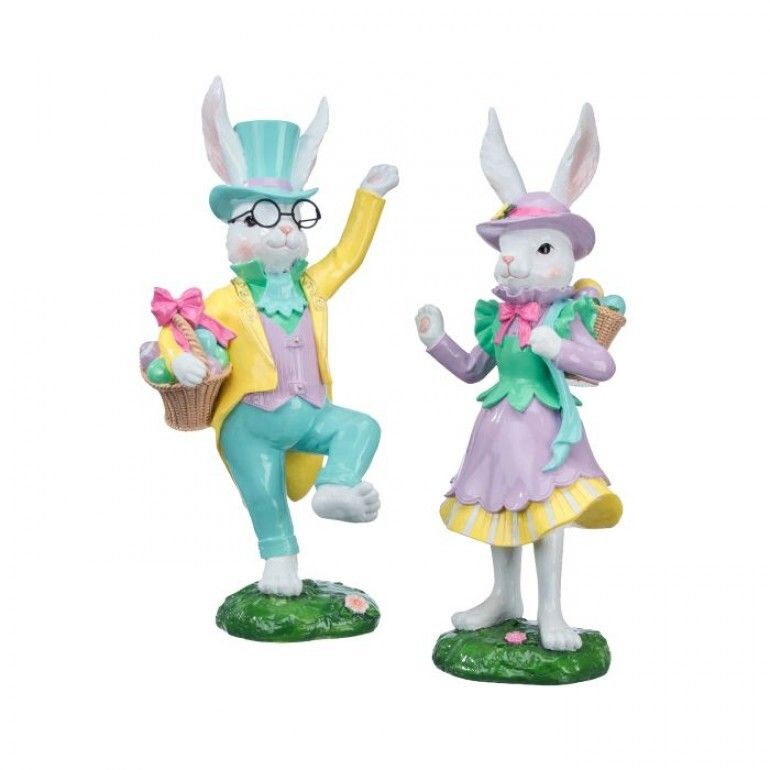 PRE-ORDER 14.5" RESIN EASTER PARADE MR &amp; MRS BUNNY Easter Decor *SHIPS 2/2027* NEW 2027