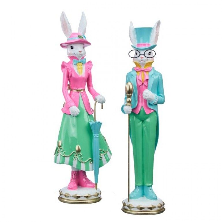 PRE-ORDER 18" RESIN EASTER PARADE MR &amp; MRS BUNNY Easter Decor *SHIPS 2/2027* NEW 2027