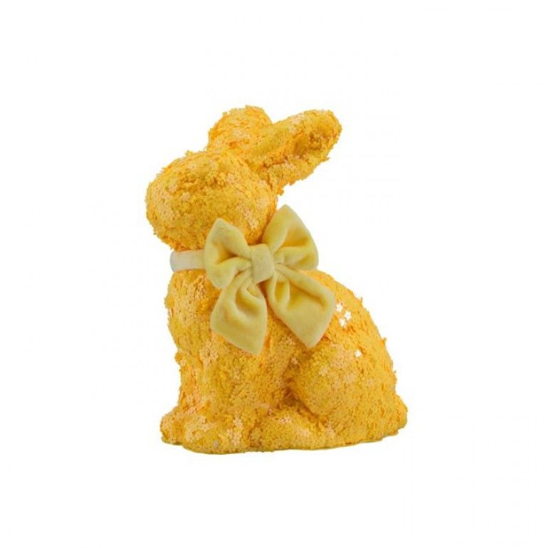 PRE-ORDER YELLOW 10.5" FLORAL SEQUIN FOAM BUNNY WITH BOW Easter Decor *SHIPS 2/2027* NEW 2027