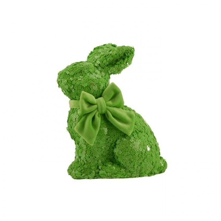PRE-ORDER GREEN 10.5" FLORAL SEQUIN FOAM BUNNY WITH BOW Easter Decor *SHIPS 2/2027* NEW 2027