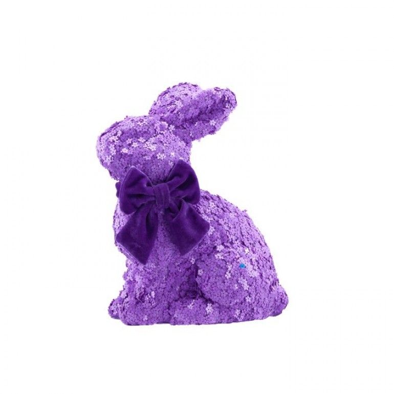PRE-ORDER PURPLE 10.5" FLORAL SEQUIN FOAM BUNNY WITH BOW Easter Decor *SHIPS 2/2027* NEW 2027
