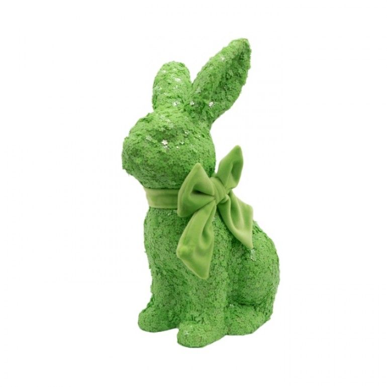 PRE-ORDER GREEN 14.5" FLORAL SEQUIN FOAM BUNNY WITH BOW Easter Decor *SHIPS 2/2027* NEW 2027