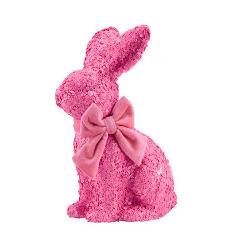 PRE-ORDER PINK 14.5" FLORAL SEQUIN FOAM BUNNY WITH BOW Easter Decor *SHIPS 2/2027* NEW 2027