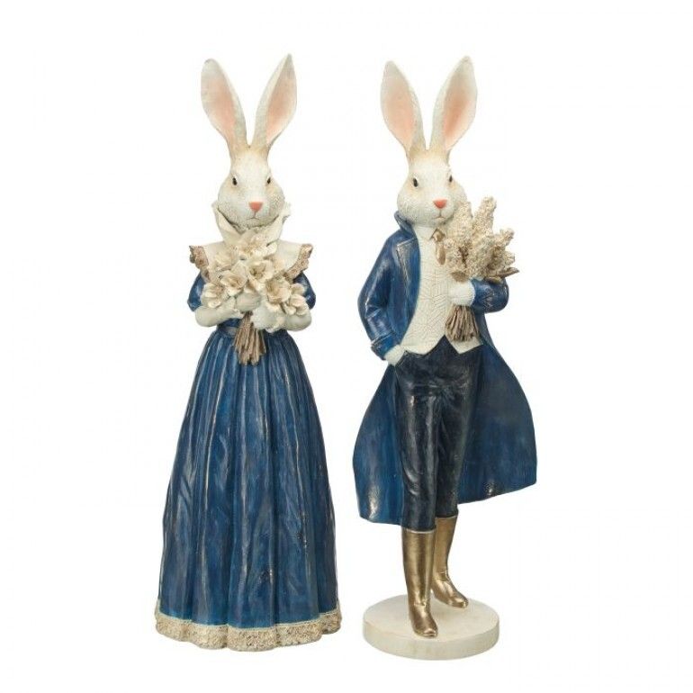 PRE-ORDER 21" RESIN MR &amp; MRS BUNNY WITH BLOSSOMS SET Of 2 Easter Decor *SHIPS 2/2027* NEW 2027