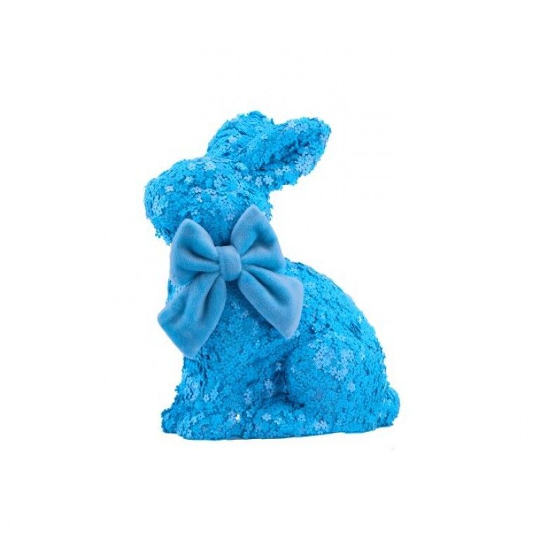 PRE-ORDER BLUE 10.5" FLORAL SEQUIN FOAM BUNNY WITH BOW Easter Decor *SHIPS 2/2027* NEW 2027
