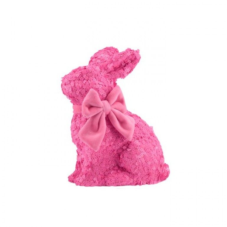 PRE-ORDER PINK 10.5" FLORAL SEQUIN FOAM BUNNY WITH BOW Easter Decor *SHIPS 2/2027* NEW 2027