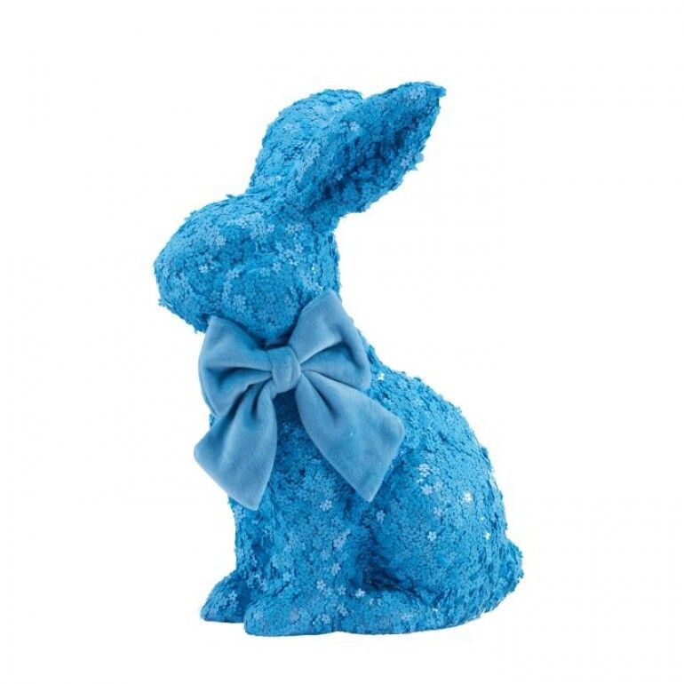 PRE-ORDER BLUE 14.5" FLORAL SEQUIN FOAM BUNNY WITH BOW Easter Decor *SHIPS 2/2027* NEW 2027