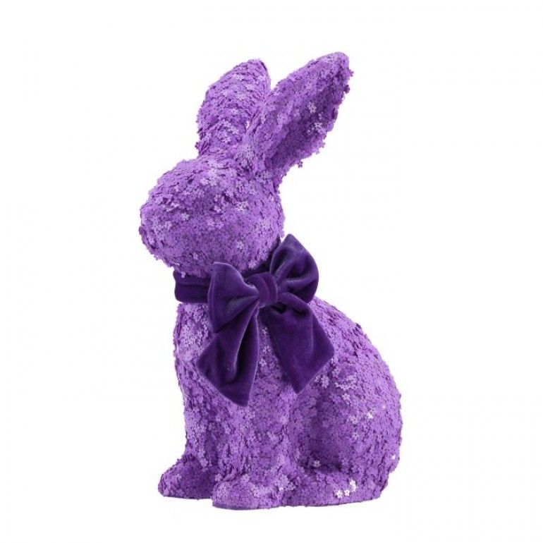 PRE-ORDER PURPLE 14.5" FLORAL SEQUIN FOAM BUNNY WITH BOW Easter Decor *SHIPS 2/2027* NEW 2027