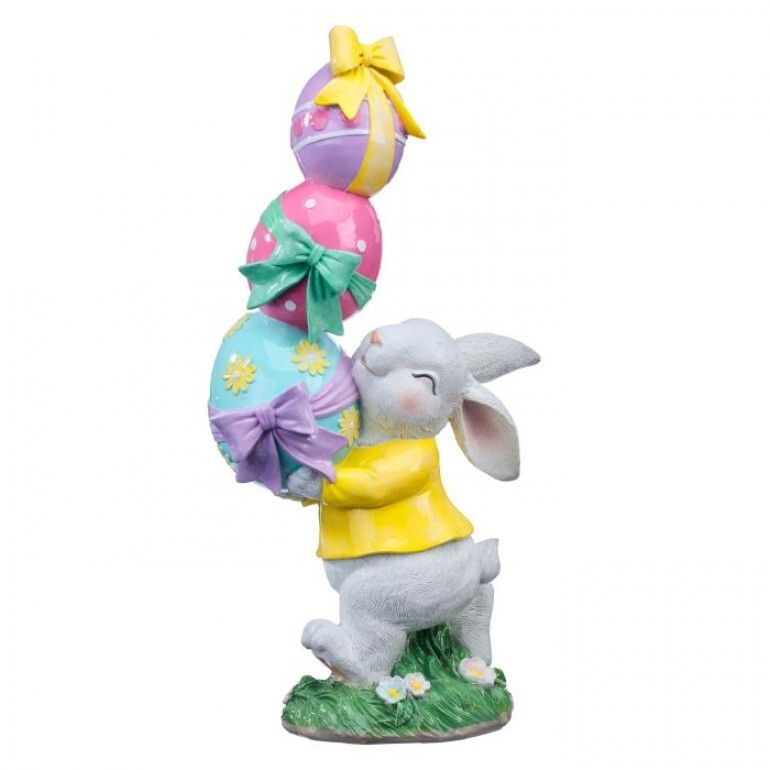 PRE-ORDER 19" RESIN EASTER BUNNY HOLDING EGG STACK Easter Decor *SHIPS 2/2027* NEW 2027