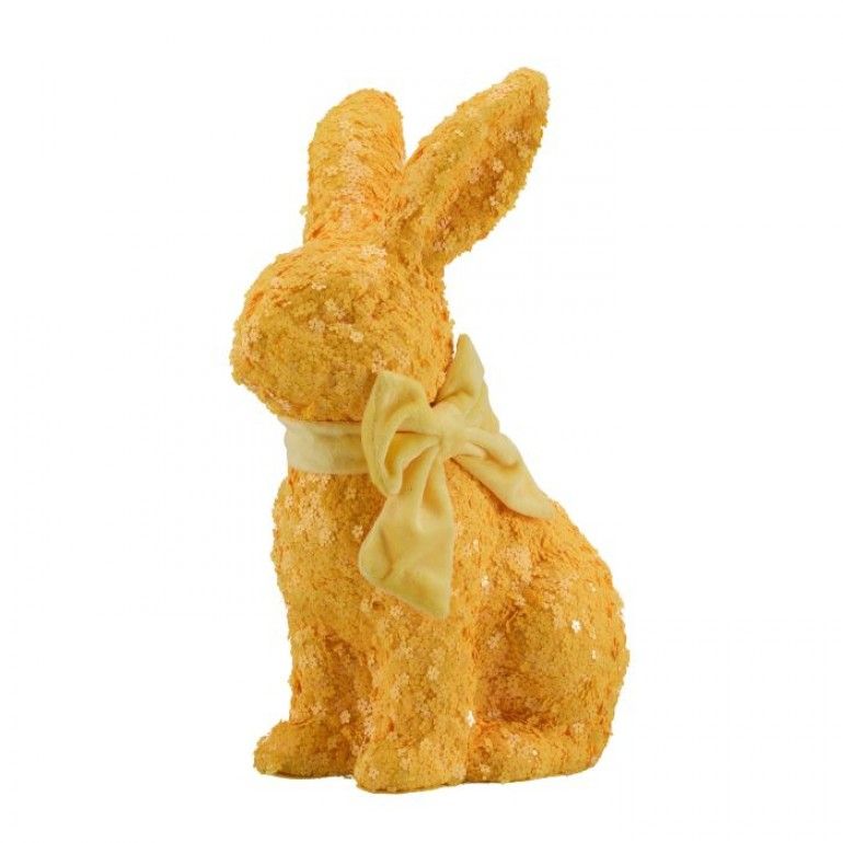 PRE-ORDER YELLOW 14.5" FLORAL SEQUIN FOAM BUNNY WITH BOW Easter Decor *SHIPS 2/2027* NEW 2027