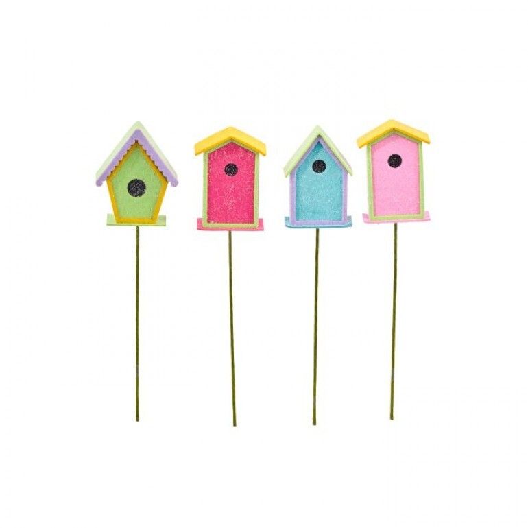 PRE-ORDER 18" GLITTER FELT BIRD HOUSE PICKS SET Of 4 Easter Decor *SHIPS 2/2027* NEW 2027