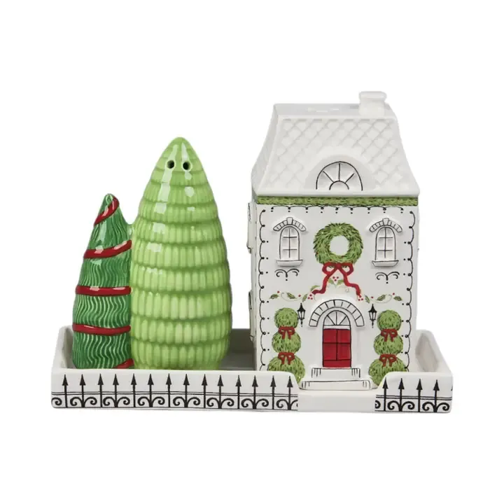 Set Of 3 City Tray, Salt &amp; Pepper Shaker Set Christmas Decor *SHIPS WITHIN 10 DAYS*