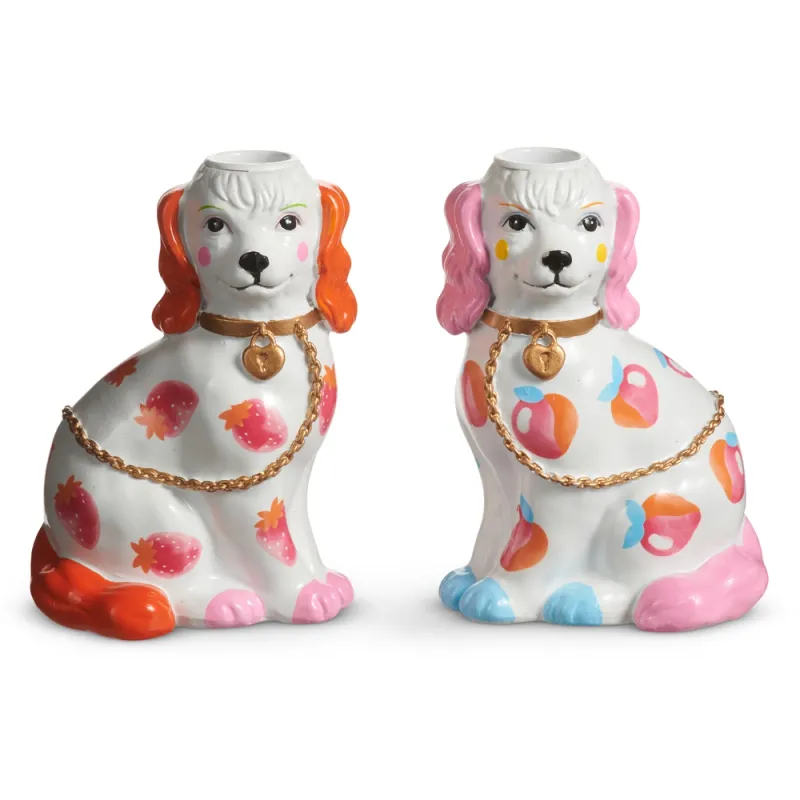 PRE-ORDER 5.75" Dog Candle Holders with Fruit Motif Summer Decor *SHIPS 2/2027* NEW 2027
