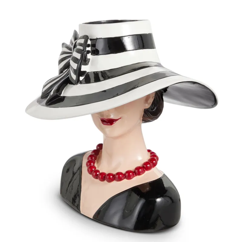PRE-ORDER 13.5" Black & White Veronica With Hat Vase Summer Decor *SHIPS 2/2027* NEW 2027