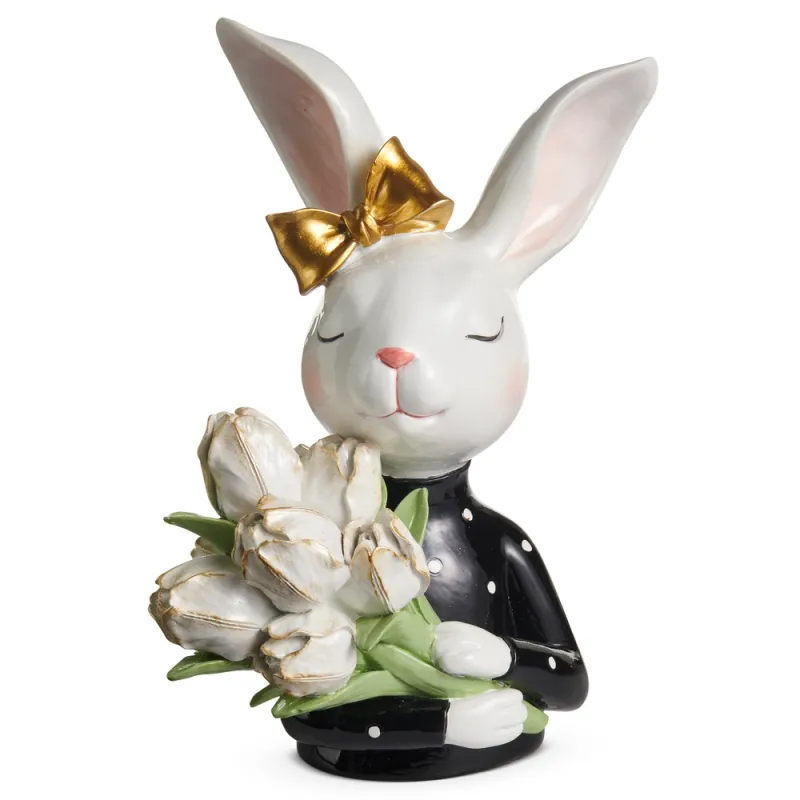 PRE-ORDER 11.5" Black and White Bunny Holding Tulips Decor Easter Decor *SHIPS 2/2027* NEW 2027