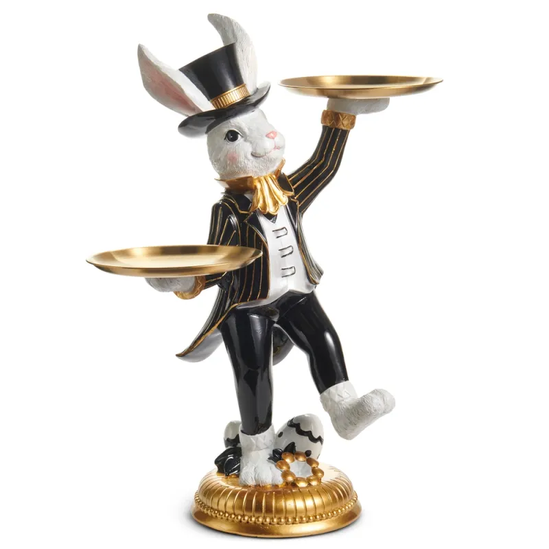 PRE-ORDER 19.75" Black and White Balancing Bunny Butler Easter Decor *SHIPS 2/2027* NEW 2027