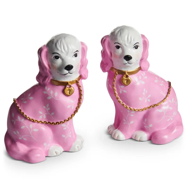 PRE-ORDER 5.75" Pink Leaf Motif Dog Figurines Summer Decor *SHIPS 2/2027* NEW 2027