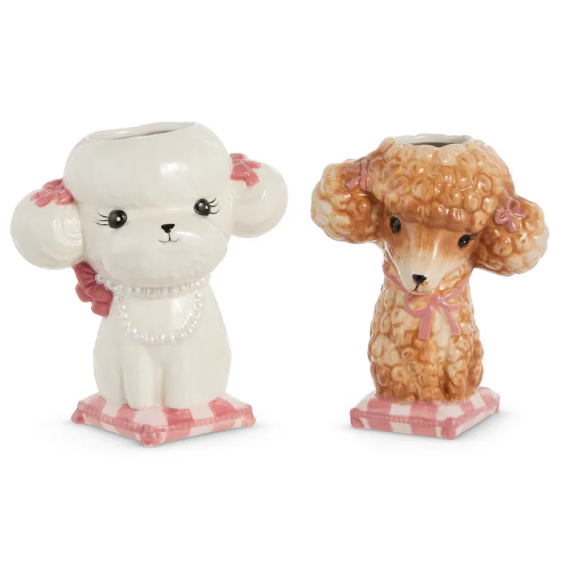 PRE-ORDER 7" White Pup & Poodle With Bows Vase Summer Decor *SHIPS 2/2027* NEW 2027