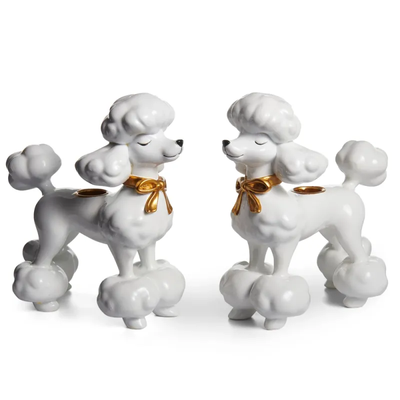 PRE-ORDER 7" White Posh Poodle Candle Holders Summer Decor *SHIPS 2/2027* NEW 2027