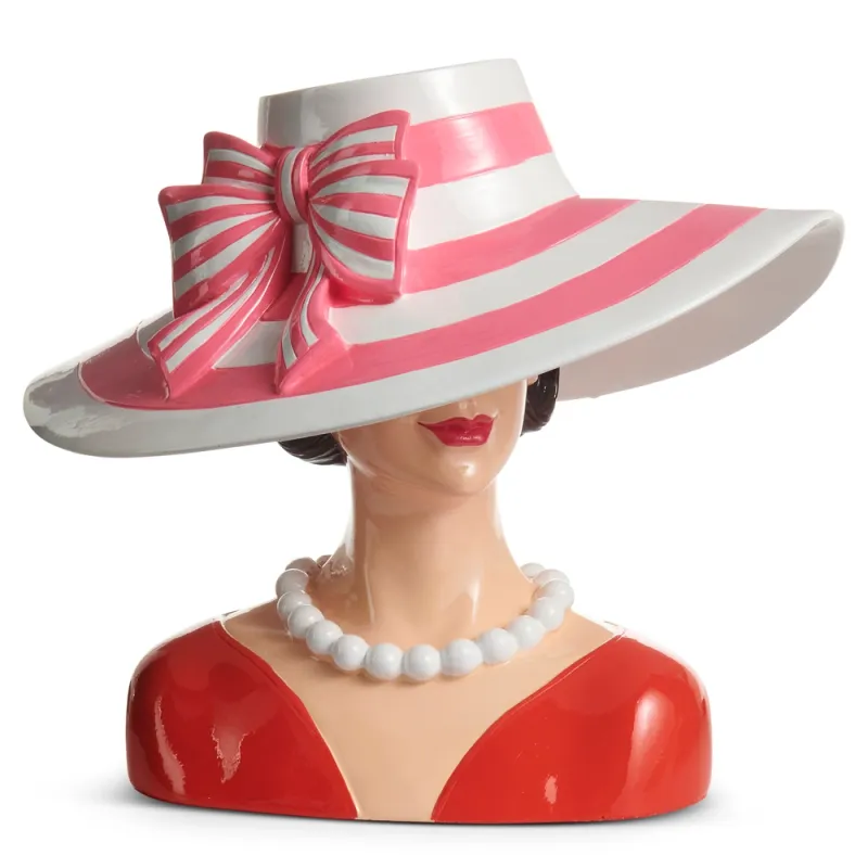 PRE-ORDER 13.5" Pink & White Veronica With Hat Vase Summer Decor *SHIPS 2/2027* NEW 2027