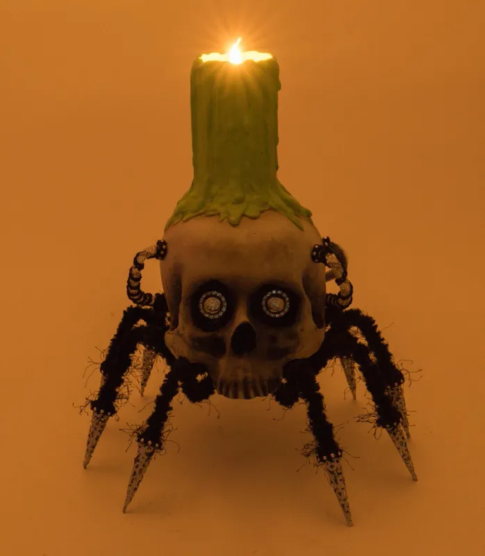 Chaotic Spider Skull Candle Holder By: Katherine's Collection *SHIPS WITHIN 10 DAYS*
