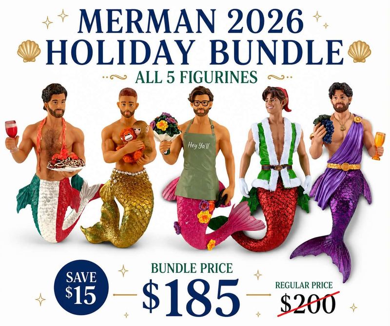PRE-ORDER Complete 2026 Holiday Gay Mermen 5 Piece Ornaments By: Gay Mermen December Diamonds *SHIPS 11/2026* NEW 2026