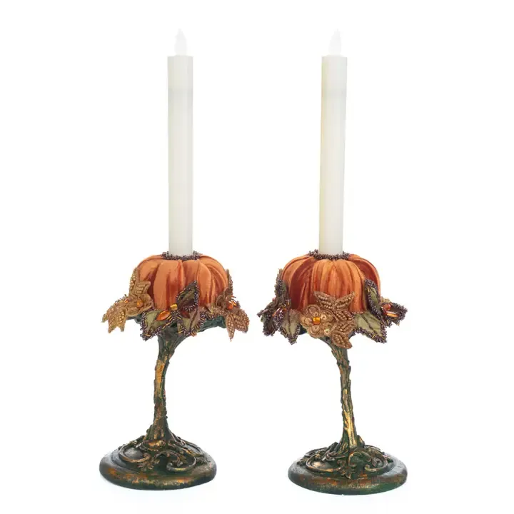 Pumpkin Candle Holder Set of 2 By: Katherine's Collection *SHIPS WITHIN 10 DAYS*