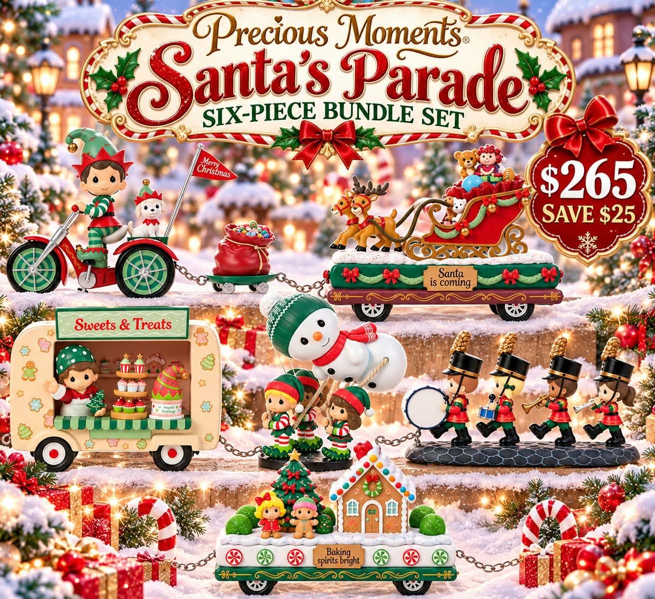 Santa Parade 6pc Complete Collection By: Precious Moments NEW 2026