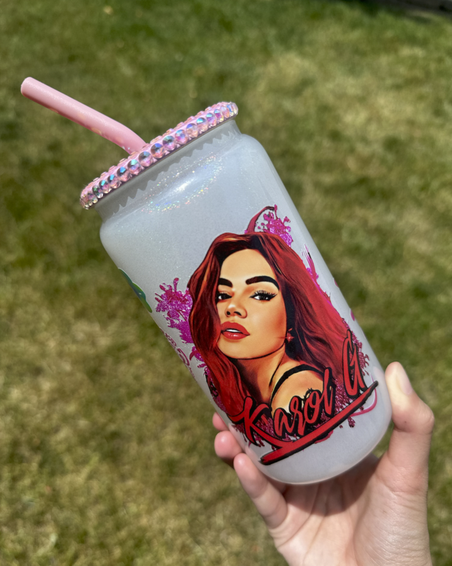 🌸16oz KG -Mañana sera Bonito White Glitter Glass Cup🌼